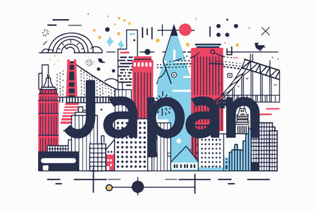 Japanese City Skyline Illustrationのイラスト素材