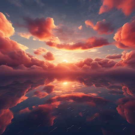 Beautiful sunset with clouds reflected in the water. 3d renderの素材