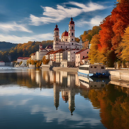 Beautiful autumn landscape of Bled lake, Slovenia, Europe.の素材