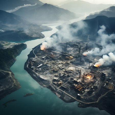 Aerial view of a metallurgical plant in the mountains.の素材
