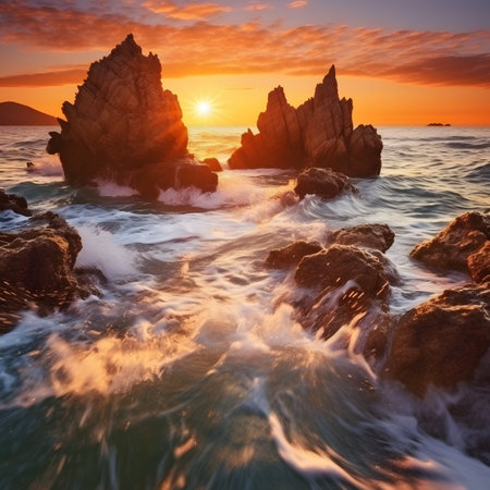 Beautiful sunset over the sea. Crimea, Ukraine, Europe. Beauty world.の素材