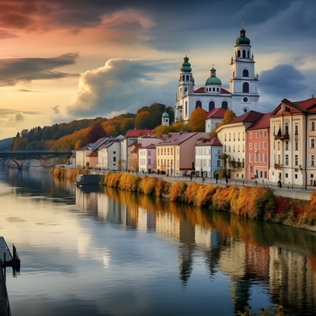 Panoramic view of old town of Cesky Krumlov, Czech Republicの素材
