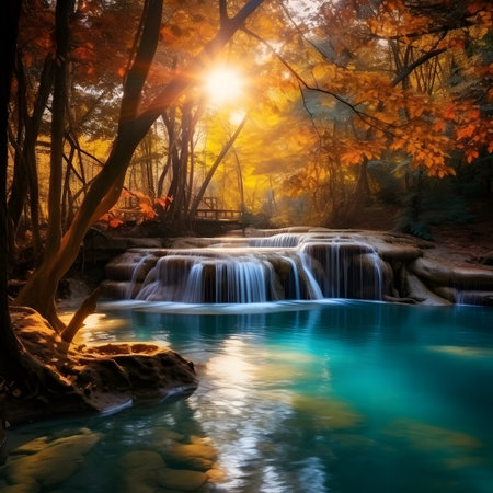 Waterfall in deep forest at autumn season (Huay Mae Kamin Waterfall, Kanchanaburi, Thailand)の素材