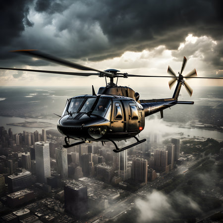 Helicopter flying in the sky over the city. 3D renderingの素材