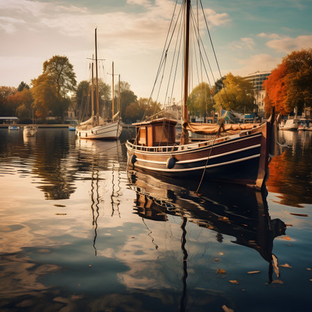 Traditional wooden boats moored to the pier in Amsterdam, Holland.の素材
