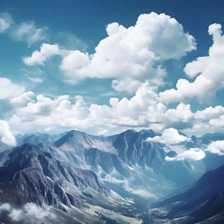 Mountain landscape with clouds and blue sky. 3D Renderingの素材