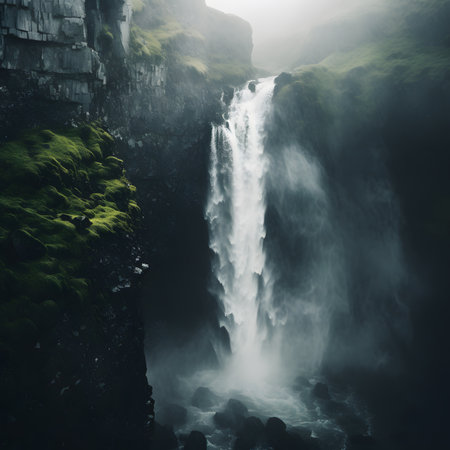 Icelandic waterfall in the mountains. Beautiful nature scene. Toned.の素材