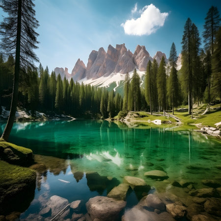 Wonderful alpine lake in Dolomites mountains, Italy.の素材