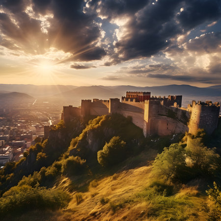 Beautiful sunset over the medieval fortified city of Avila, Spainの素材