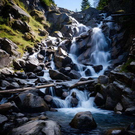 Beautiful mountain waterfall in the Carpathian mountains, Ukraine.の素材