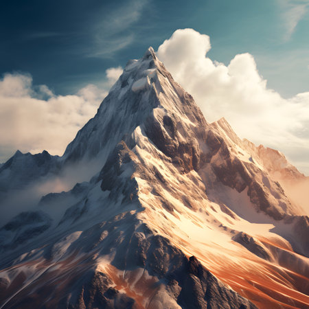 Mountain landscape in the clouds. 3D illustration. Vintage style.の素材