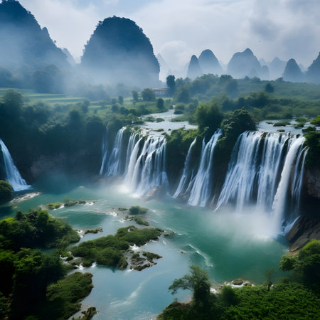 Landscape of Guilin waterfall in Guangxi province, Chinaの素材