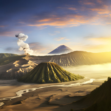 Mount Bromo volcano at sunrise, Java island, Indonesia. Nature backgroundの素材