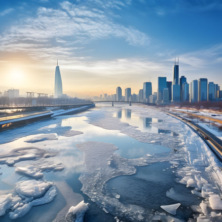 Shanghai city skyline with frozen Huangpu River,China.の素材