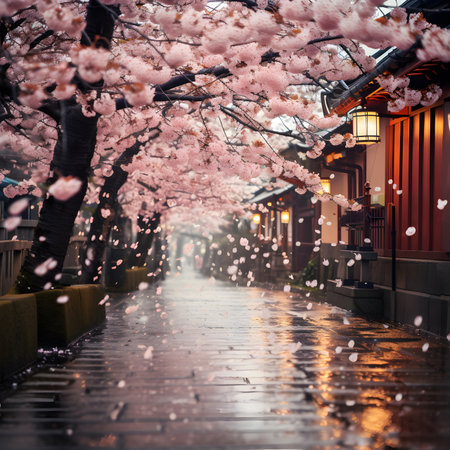 Cherry blossoms in the old town of Tokyo, Japan.の素材