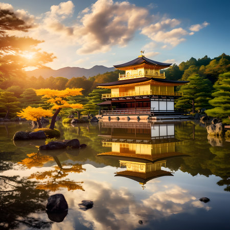The Golden Pavilion at Kinkakuji Temple in Kyoto, Japan.の素材