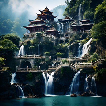 Waterfall in the national park of Chi Lin Nunnery, Hong Kongの素材