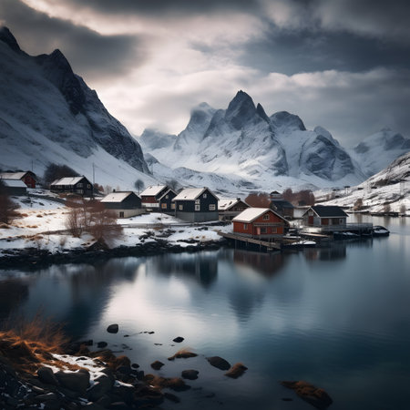 Beautiful winter landscape in Lofoten islands, Norway.の素材