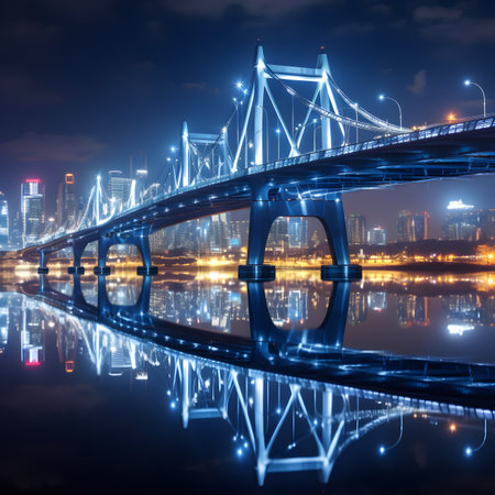 Night view of the bridge over the river in shanghai china.の素材