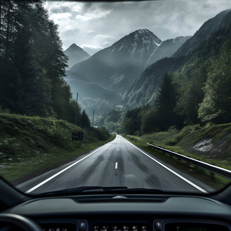 Driving on a mountain road in the French Alps in summer.の素材