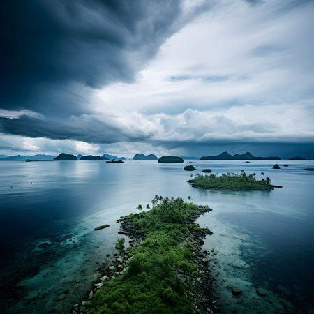 Beautiful seascape with islands and cloudy sky in Thailand.の素材
