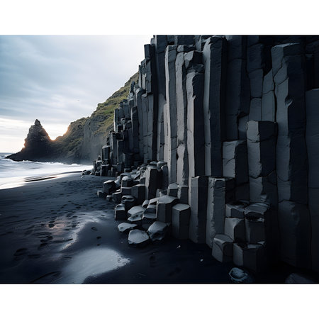 Fantastic black sand beach at Reynisfjara, Icelandの素材