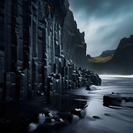 Fantasy landscape. Mountain and black sand. 3d illustration.の素材