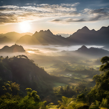Beautiful sunrise in the morning at Phu Chi Fa, Thailandの素材