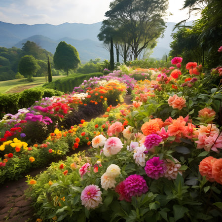 Colorful flower garden in the morning at Doi Ang Khang, Chiang Mai, Thailandの素材