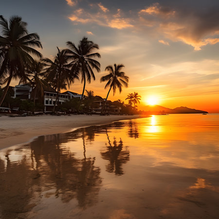 Beautiful sunset at the beach with palm trees. Koh Samui, Thailandの素材