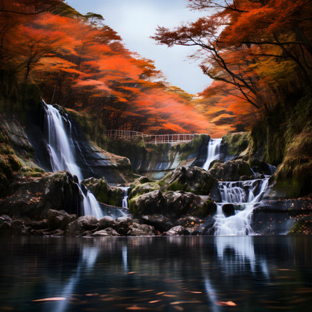 Autumn forest and waterfall in south korea Daegwallyeongの素材