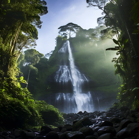 Tropical waterfall in the rainforest of Bali island, Indonesiaの素材