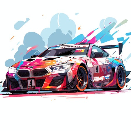 Vector illustration of a racing car in motion on a white background.のイラスト素材