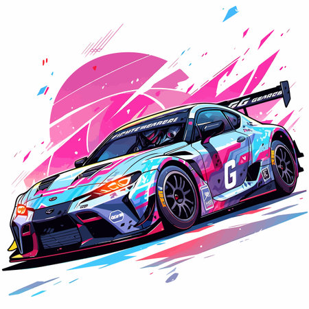 Vector illustration of a racing car on a white background with splashesのイラスト素材