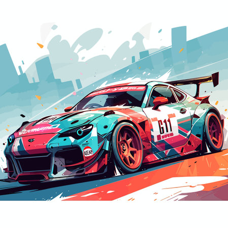 Vector illustration of a racing car on the track in the city.のイラスト素材