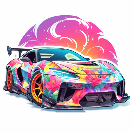 Colorful vintage sports car on a white background. Vector illustration.のイラスト素材