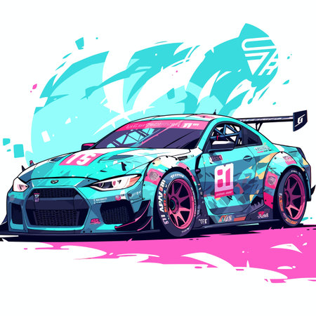 Vector illustration of a racing car on a white background with splashesのイラスト素材