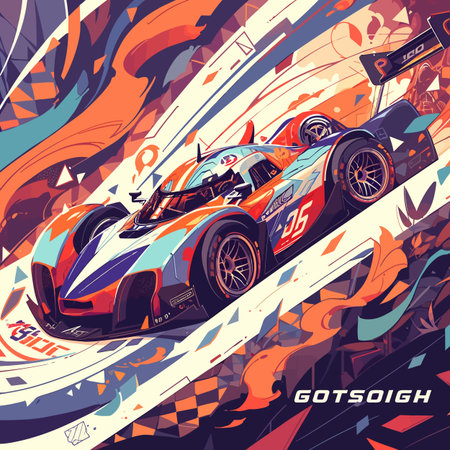 Vector illustration of a racing car in a futuristic style with abstract elementsのイラスト素材