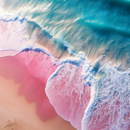 Aerial View of Pink Sand Beach and Turquoise Wavesの素材
