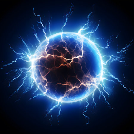 Glowing Energy Sphere with Blue and Brown Lightningの素材