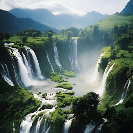 Lush Green Valley Waterfall Landscapeの素材