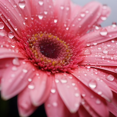 Pink Gerbera Daisy with Water Drops Close-Upの素材