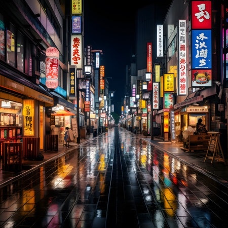 Rainy Night in a Vibrant Japanese City Streetの素材