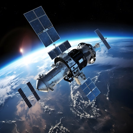 Spacecraft Orbiting Earth at Nightの素材