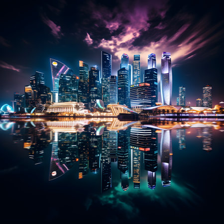 Vibrant Night City Skyline Reflectionの素材