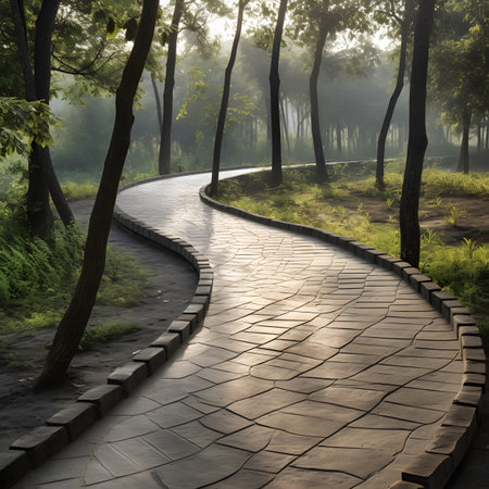 Winding Path Through a Sunlit Forestの素材