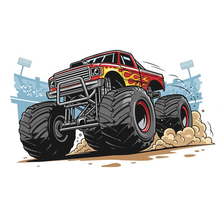 Red Monster Truck Racing in Stadiumのイラスト素材