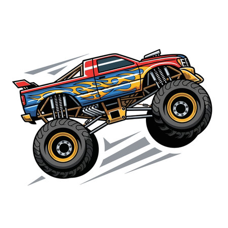 Red Blue Yellow Monster Truck Illustrationのイラスト素材