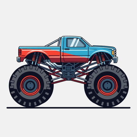 Blue and Red Pixel Art Monster Truck Illustrationのイラスト素材