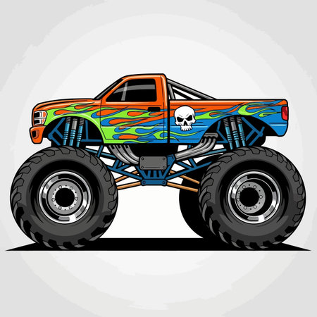 Orange Blue Green Monster Truck Illustrationのイラスト素材